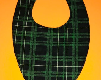 Green and black plaid baby bib