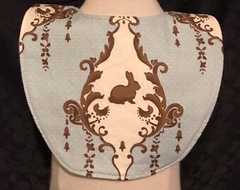 Chocolate bunny on blue baby bib