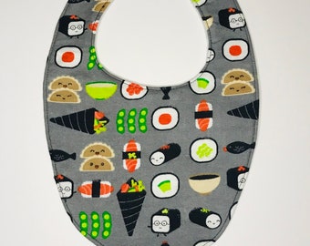 Sushi flannel baby bib