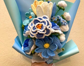 Crocheted Flower Bouquet: Handmade Rose, Tulip, forgot me not  Mother's day, Birthday gift