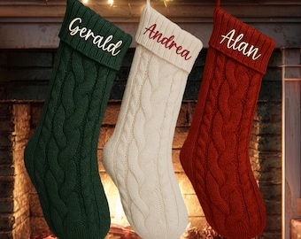 Personalized Knitted Christmas Stocking: Embroidered Holiday Decor