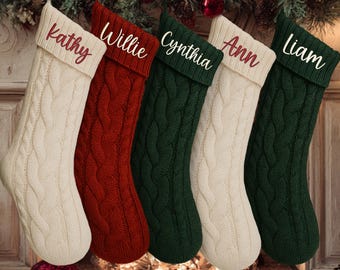 Personalized Knitted Christmas Stocking: Embroidered Holiday Decor