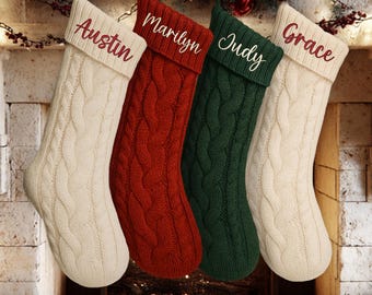 Personalized Knitted Christmas Stocking: Embroidered Holiday Decor