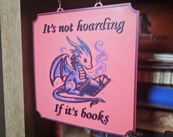 Hanging Bookshelf Sign bookish decor Cute reading Dragon with adhesive round connectors bookshelf decor Cute decor Dragon Library decor