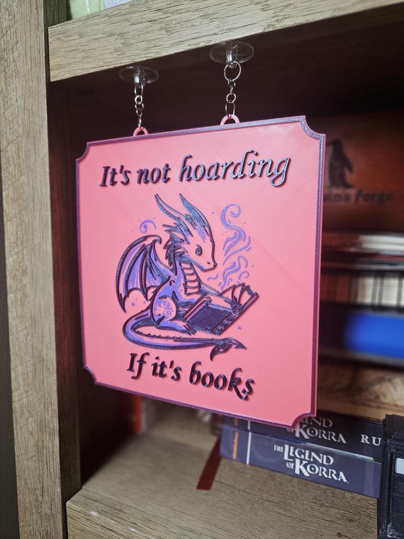 Hanging Bookshelf Sign bookish decor Cute reading Dragon with adhesive round connectors bookshelf decor Cute decor Dragon Library decor