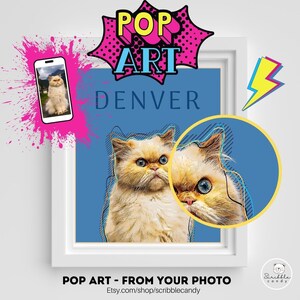 POP ART Custom Pet Digital Art Cartoon Digital Download from Photo Custom Dog Cat Portrait Wall Art Prints download printable home decor