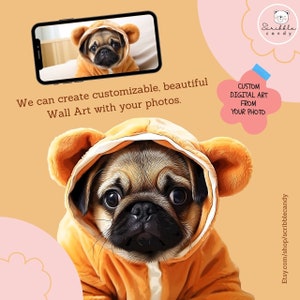 Custom Digital Art Pet Portrait Cartoon Cat Dog Wall printable downloadable personalized illustrations from your photo home decor gift