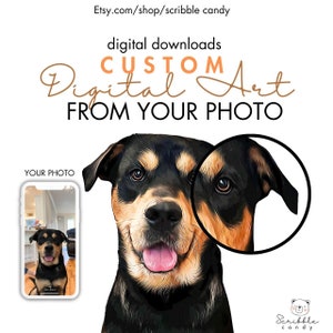 Custom Pet Portraits Using Pet Photo Personalized Digital Art Dog Cat Images for your photos Illustrations home decor for pet lovers animals