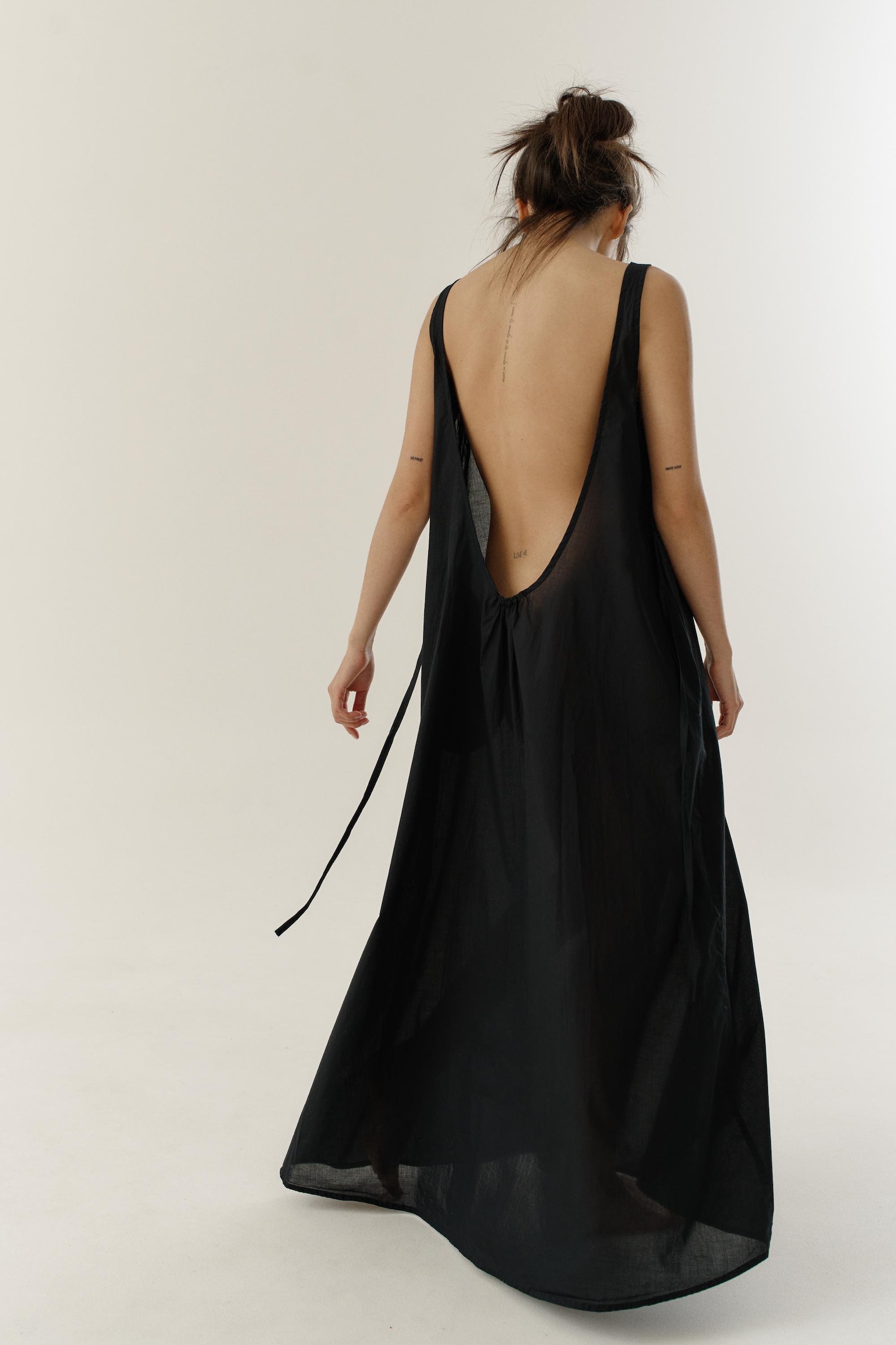 Open Back Cotton Dress - Black, S/M US women's letter