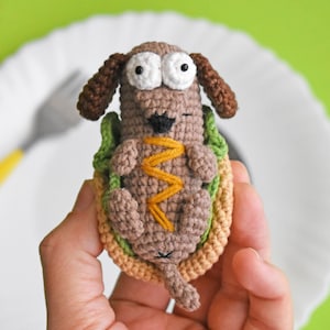 Dog HOT DOG Crochet Pattern, Amigurumi funny food toy, PDF file