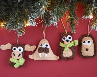 4 in 1 Crochet PDF Pattern: moose, walrus, hedgehog and bear