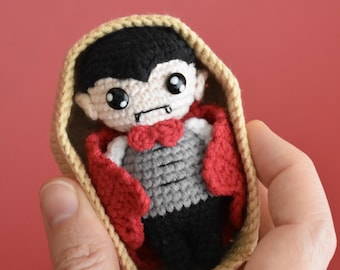 Baby Dracula Crochet Pattern: Amigurumi Vampire in Coffin (PDF file)