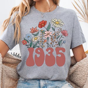 Flower t-shirt, 90th birthday t-shirt, anniversary t-shirt, wedding anniversary, gift for best friend, year in pink