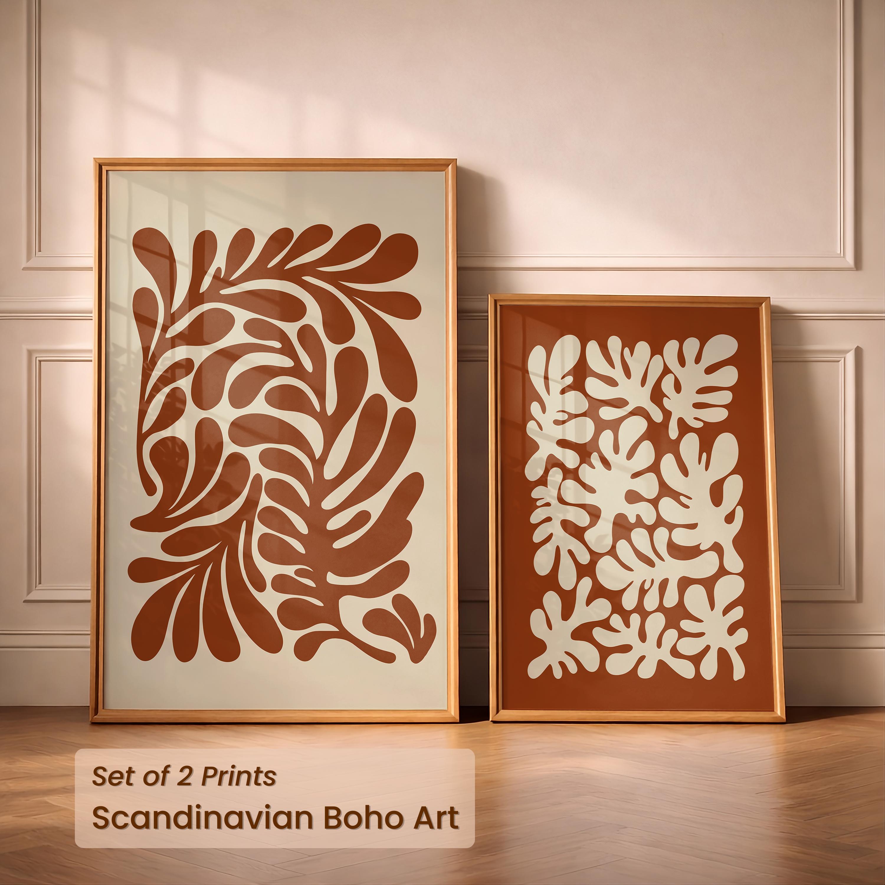 Tableau Toile 3 Pièces Boho Rainbow Leaf Terracotta - Poster Abstrait Nordique Murale Pour Salon Chambre 40x60cm Sans Cadre