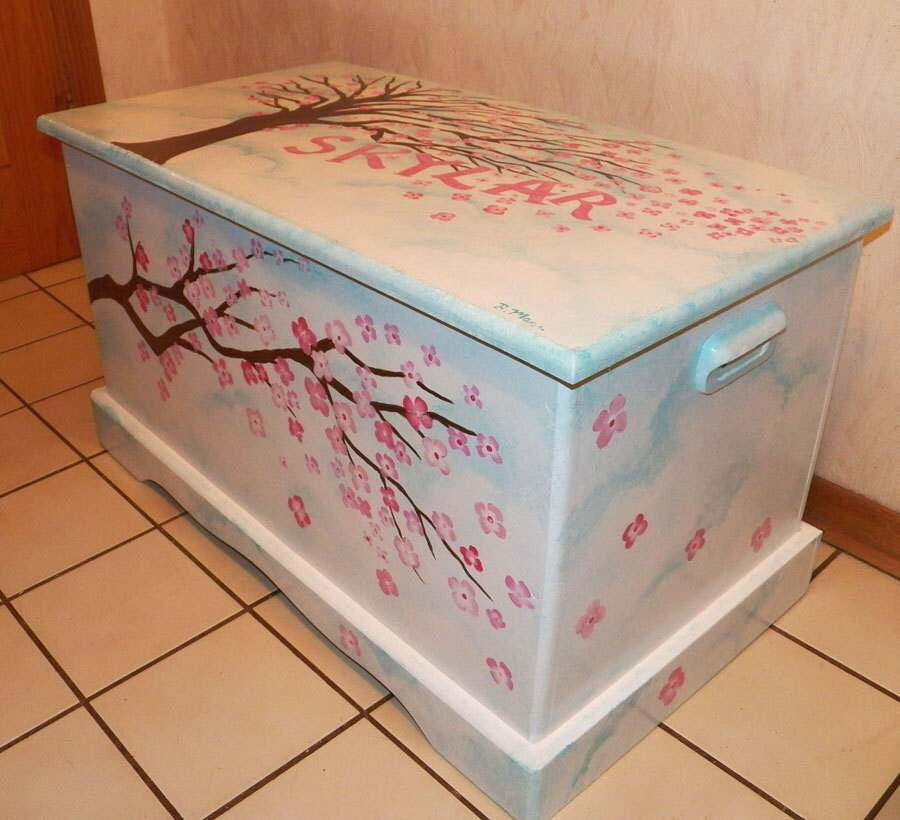 Cofre de juguete de flor de cerezo personalizado o cofre de | Etsy