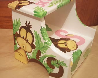 Custom Designed Jungle Monkey Wooden Step Stool