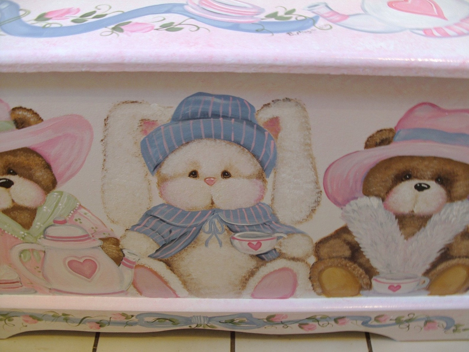 Teddy Bear and Bunny Tea Party Toy Box Personalized Kids Room - Etsy