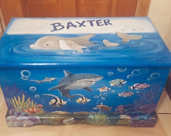 Custom designed shark toy chest, toy box, kids furniture, room decor