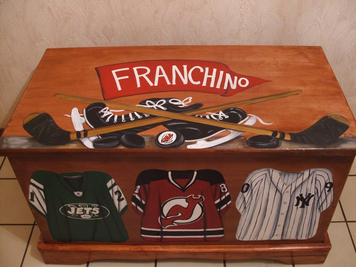 Custom Designed Sports Team Toy Chest on Cherry Stained with Etsy