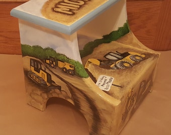 Custom designed construction truck wooden step stool