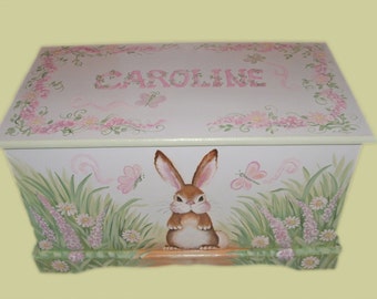 Bunny Toy Box in Pinks and Greens