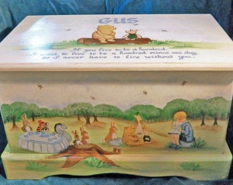 Keepsake chest Custom Designed Inspired by Winnie the Pooh with Monogram or Name, kids furniture, art and decor, wooden toy box