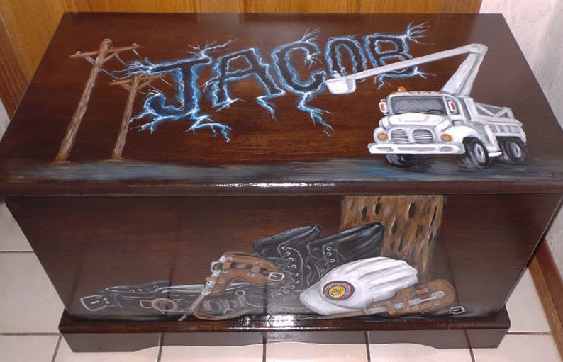 Custom Power Lineman Toy Box kids furniture wooden chest Etsy