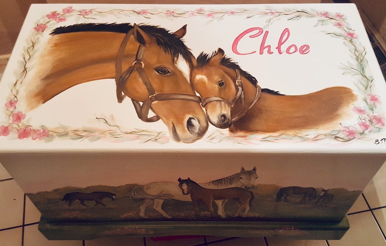 Custom Painted Horse Wooden Toy Chest Hand Made Etsy