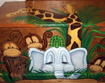 Jungle Toy Chest Custom Designed done with Monogram or Name, kids furniture, art and decor, wooden toy box