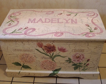 Custom Designed SHABBY CHIC Toy Chest, Chest done with Monogram or Name, kids furniture, art and decor, wooden toy box