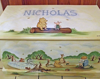 Toy Box Custom Designed Inspired by Winnie the Pooh with Monogram or Name, kids furniture, art and decor, wooden toy box