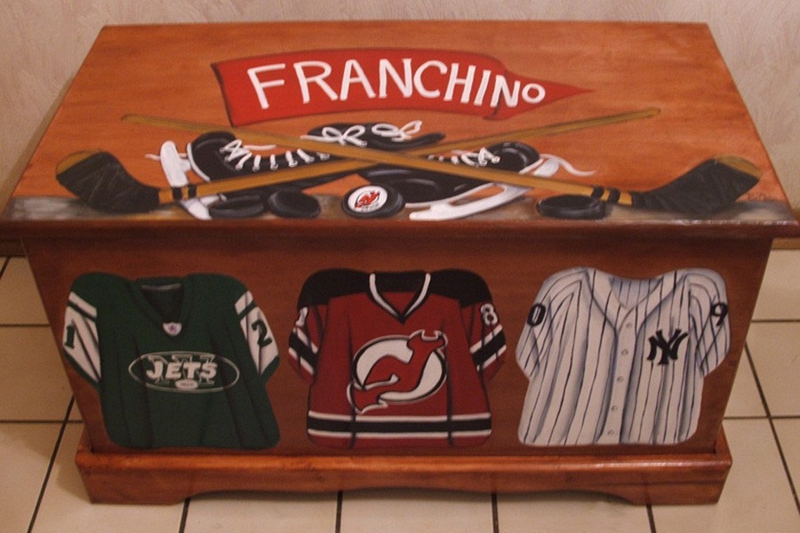 Custom Designed Sports Team Toy Chest on Cherry Stained with Etsy