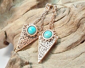 Copper Turquoise Dangle Earrings, Patina Teardrop Earrings