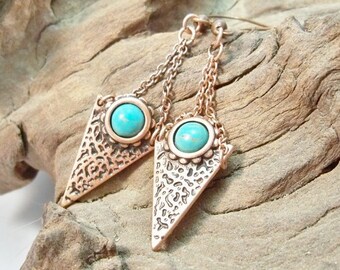 Copper Drop Earrings, Teardrop Earrings, Patina, Women's Earrings, Dangle Earrings, Copper Turquoise Earrings