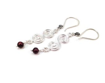 Sterling Silver Swirl Dangle Earrings, Pearl Accent