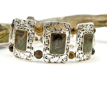 Handmade Silver Tiger Eye Gemstone Bracelet, Women's Jewelry