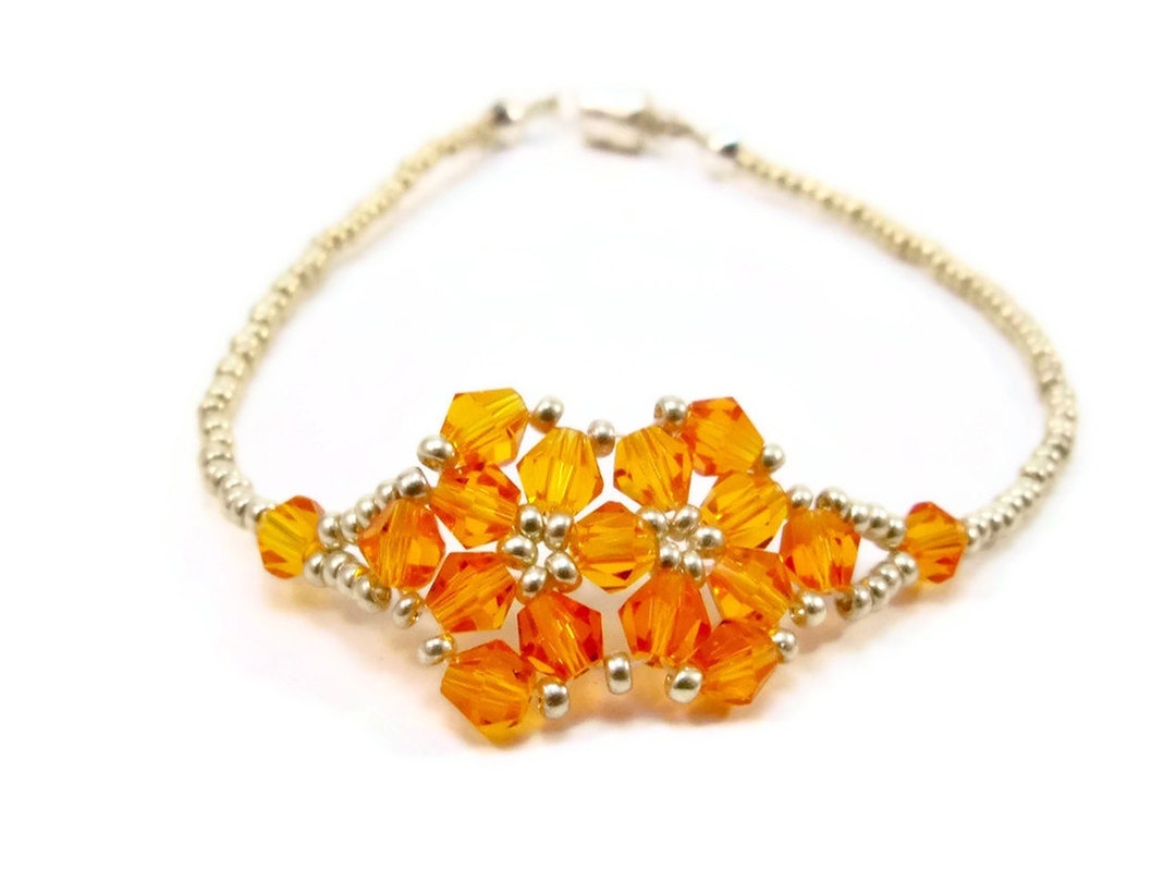 Orange Beaded Bracelet Beaded Bracelet Crystal Bracelet Etsy