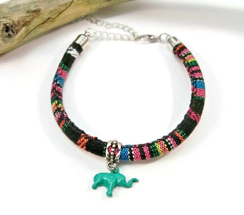 Elephant Bracelet, Trending Stacking, Boho Bohemian, Multi-Color, Cloth Cord Bracelet, Minimalist Bracelet image 5