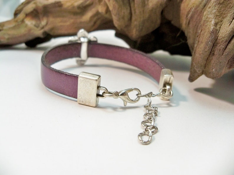 Leather Bracelet, Silver Flower Bracelet, Purple Leather Bracelet, Silver and Leather, Purple, Silver Flower and Leather, Silver Bracelet image 6