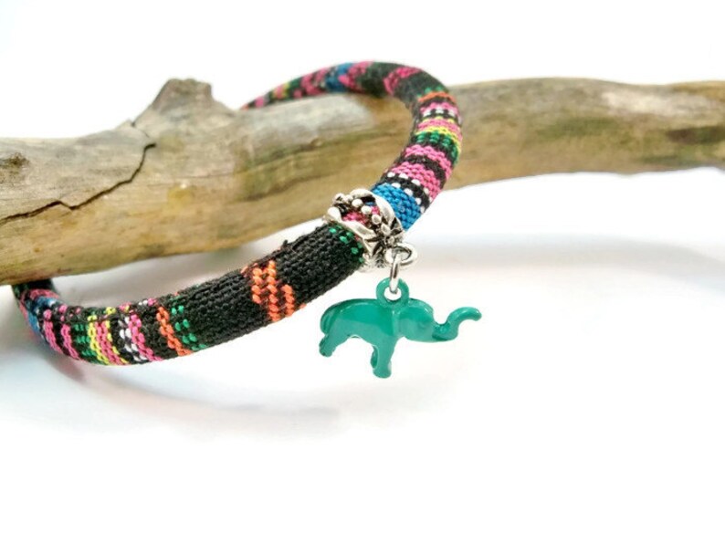 Elephant Bracelet, Trending Stacking, Boho Bohemian, Multi-Color, Cloth Cord Bracelet, Minimalist Bracelet image 2