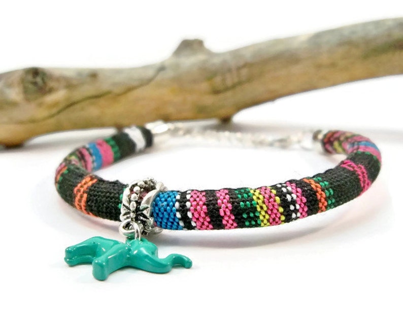 Elephant Bracelet, Trending Stacking, Boho Bohemian, Multi-Color, Cloth Cord Bracelet, Minimalist Bracelet image 4