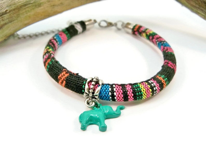 Elephant Bracelet, Trending Stacking, Boho Bohemian, Multi-Color, Cloth Cord Bracelet, Minimalist Bracelet image 1