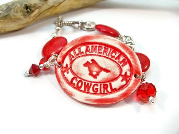 Red Western Jewelry Chunky Bracelet Rodeo Jewelry Ceramic Beads