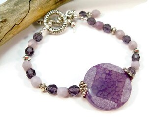 Amethyst Crystal Toggle Bracelet, Lavender Czech Glass, 7 1/4