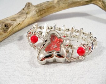 Butterfly Watch, Red Face, Multi Colored Crystal Stretch Band