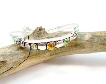 Silver Tube Bracelet with Swarovski Crystals, Multi Colored Rhinestone Jewelry