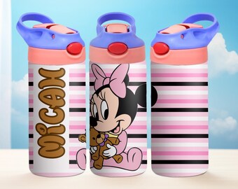 Garrafa de água infantil personalizada da Minnie Mouse | Copo infantil com nome personalizado | Presente para criança