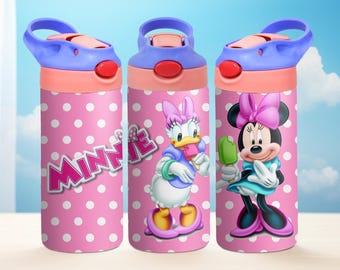 Botella de agua de acero inoxidable para niños, 355 ml, antigoteo, estilo caricatura