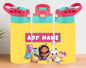 Personalized Cat Playhouse Kids Water Bottle – Stainless Steel Toddler Cup