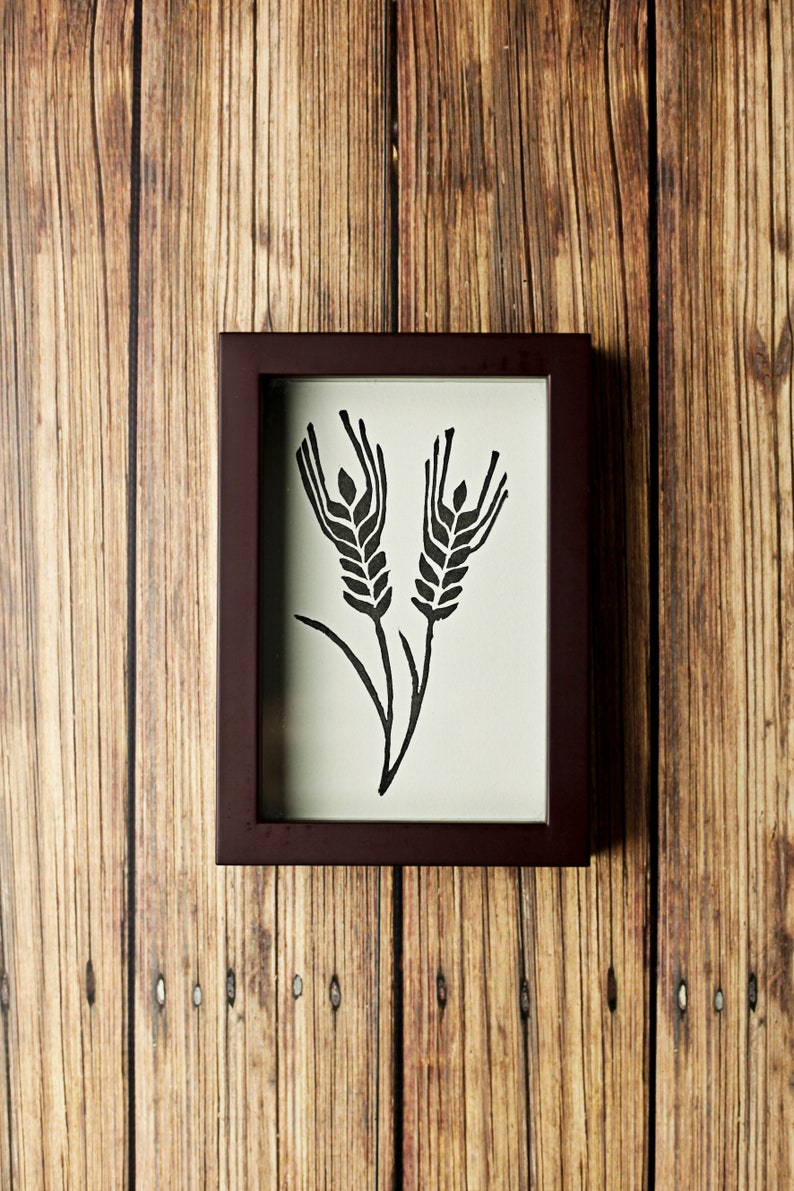 Wheat Print 4x6 / Unframed Farmhouse Linocut Print Etsy